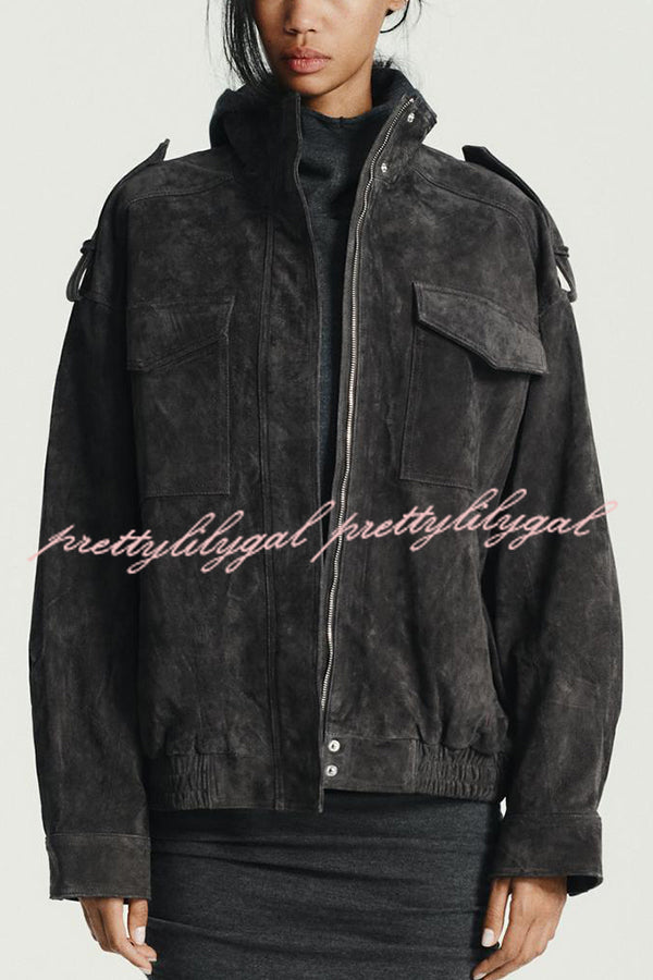 Fashionable Suede Loose Pocket Leather Jacket