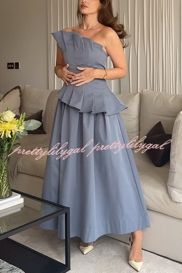 Fashionable Chic Off Shoulder Structured Pleat Corset A-line Midi Dress
