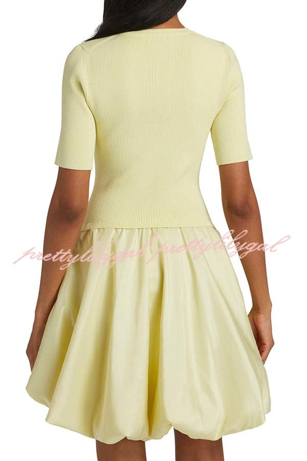 Simply Sweet Knit Ribbed Short Sleeve Bubble Hem Mini Dress