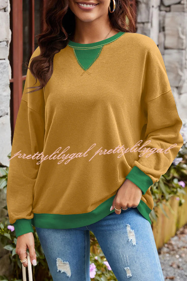 Fashionable Contrasting Color Loose Long-sleeved Casual Sweatshirt