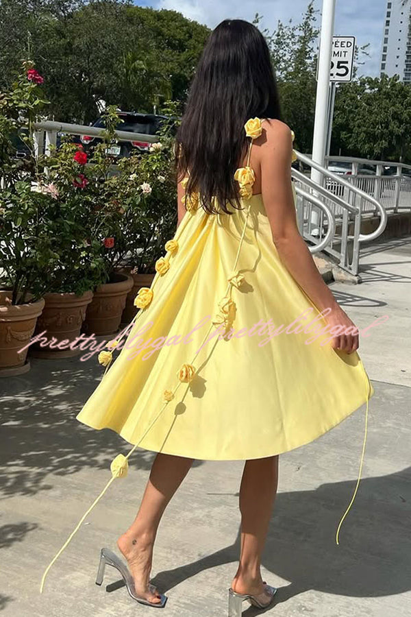 Playful and Flattering Silhouette 3D Rose Drape Straps A-line Mini Dress Playful and Flattering Silhouette 3D Rose Drape Straps A-line Mini Dress