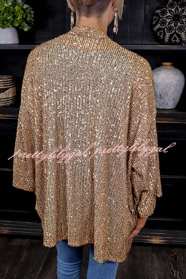 Beautiful Sequined Solid Color Long Sleeve Coat