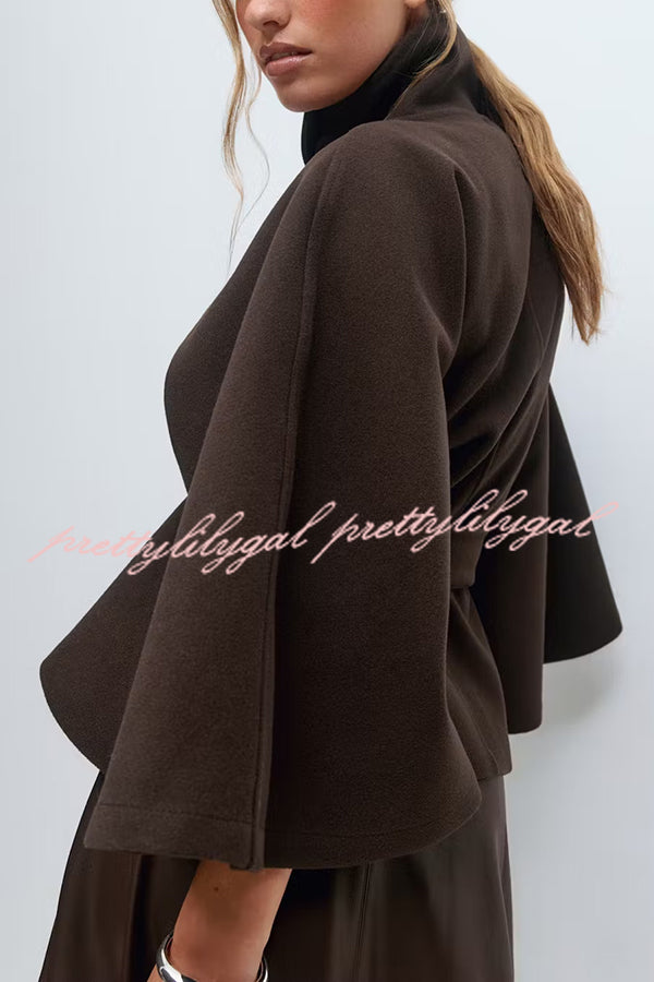 Fashionable Stand Collar Button Waist Tie Loose Cape