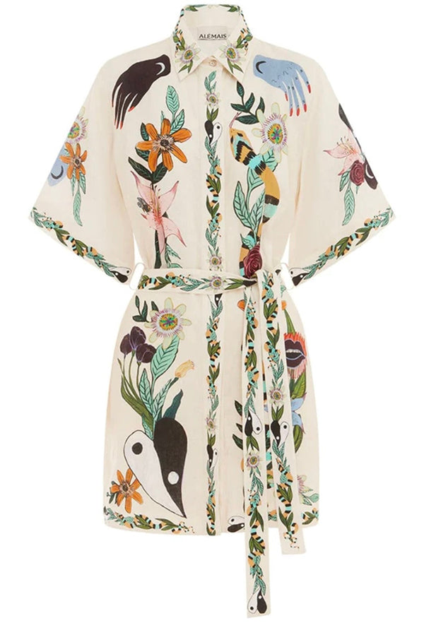 Iconic Shailene Satin Unique Floral Print Pocket Tie-waist Mini Dress