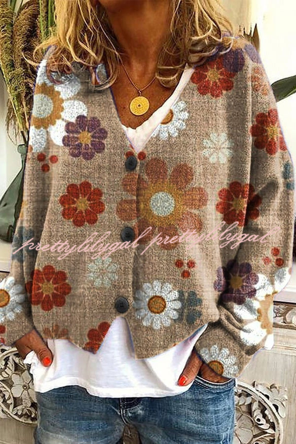 Fun and chic Long Sleeved Cardigan with Fun Printed Buttons