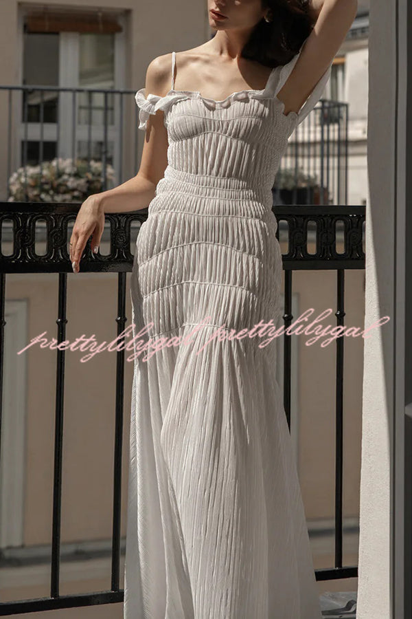 Solid Color Suspender Pleated Holiday Maxi Dress