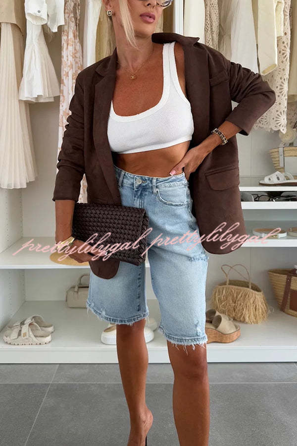 Fashion Denim Pocket Frayed Bermuda Shorts