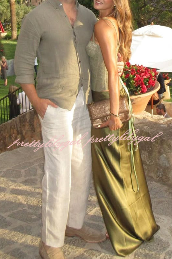 In A Fairytale Lace Satin Mid Rise Drape Maxi Skirt