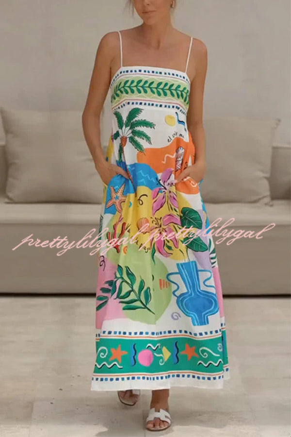 Unique Printed Strapless Sleeveless Resort Style Midi Dress