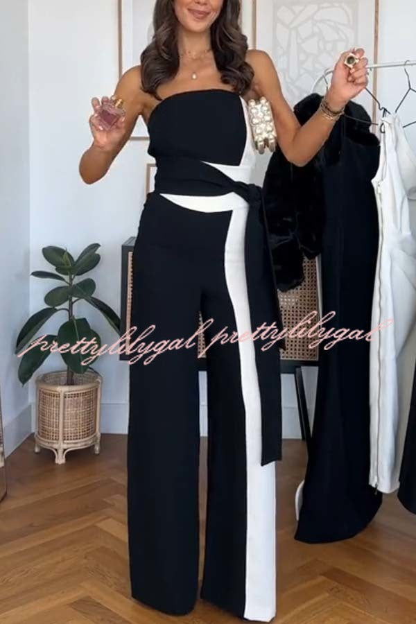 Social Hour Colourblock Tailored Bandeau Tie-up Waist Wide Leg Jumpsuit
