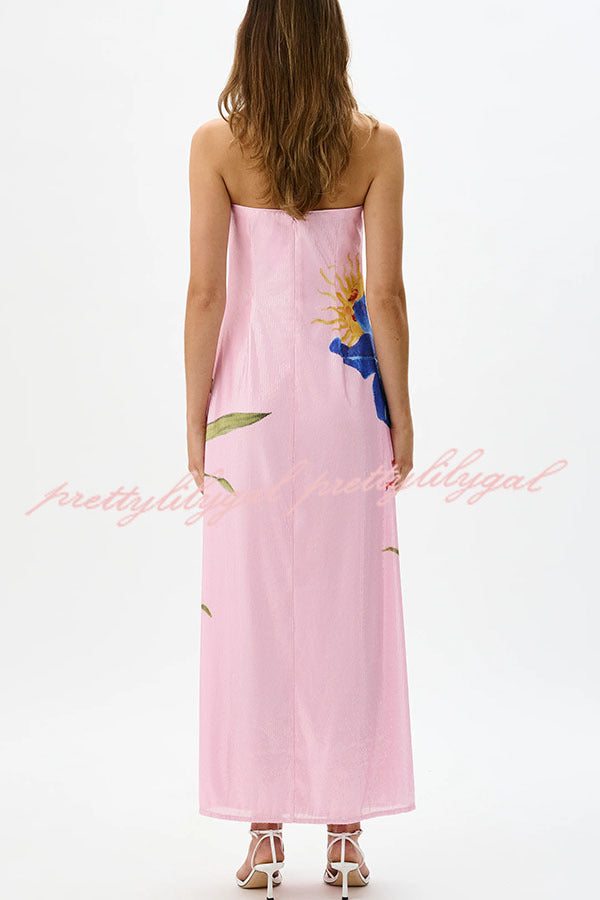 Special Night Sequin Floral Print Off Shoulder A-line Maxi Dress