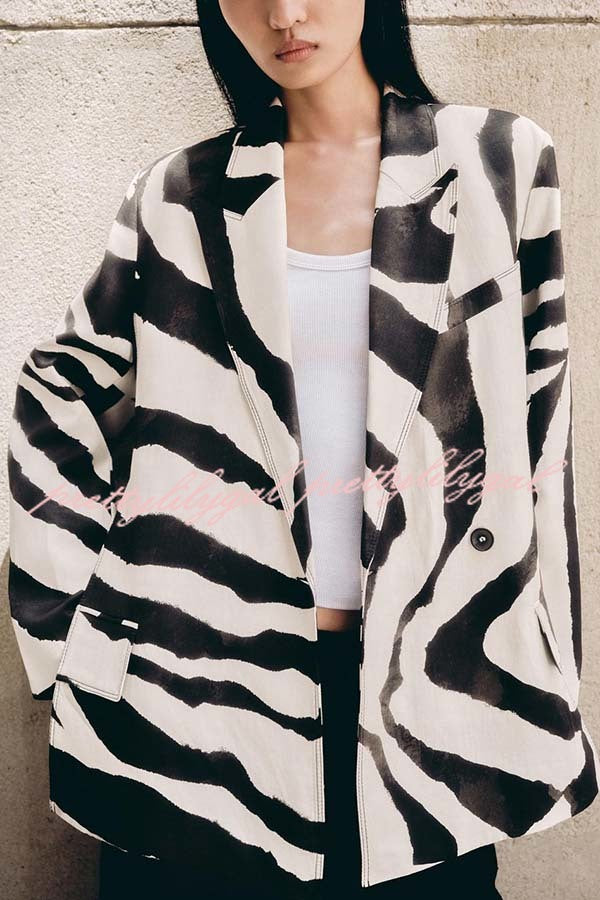 Breath of Freedom Animal Print Button Up Long Sleeve Lapel Loose Blazer