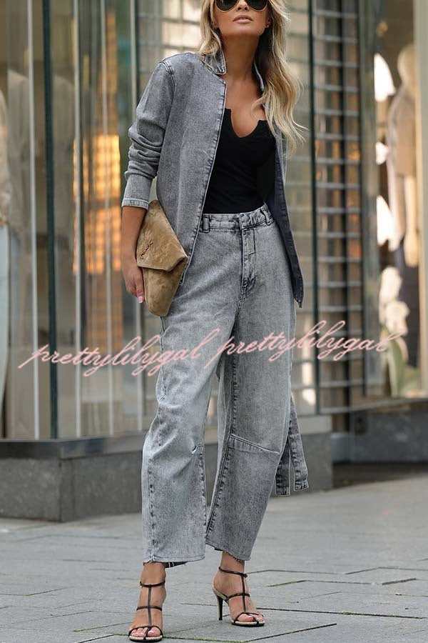 Casual Meetup Washed Denim Mid Rise Pocketed Barrel Jeans