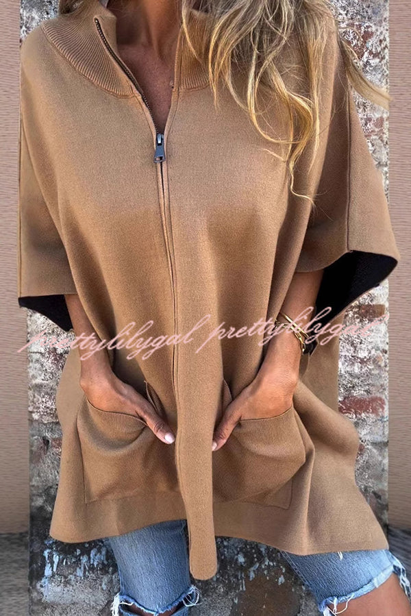 Solid Color Loose Casual Round Neck Shawl Coat