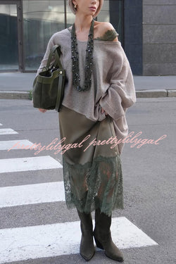 Warm Winter Knit Wide Neck Batwing Sleeve Loose Relaxed Sweater