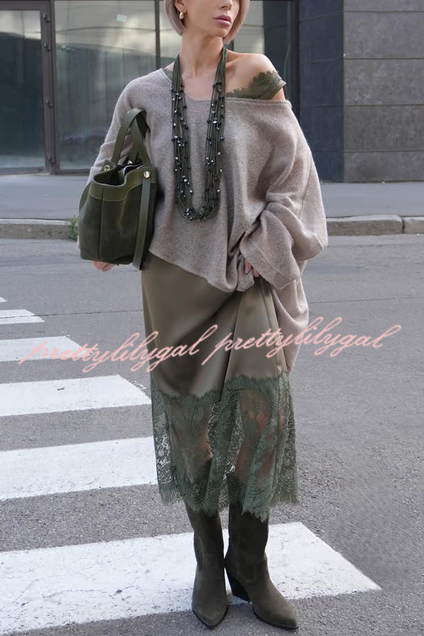Warm Winter Knit Wide Neck Batwing Sleeve Loose Relaxed Sweater