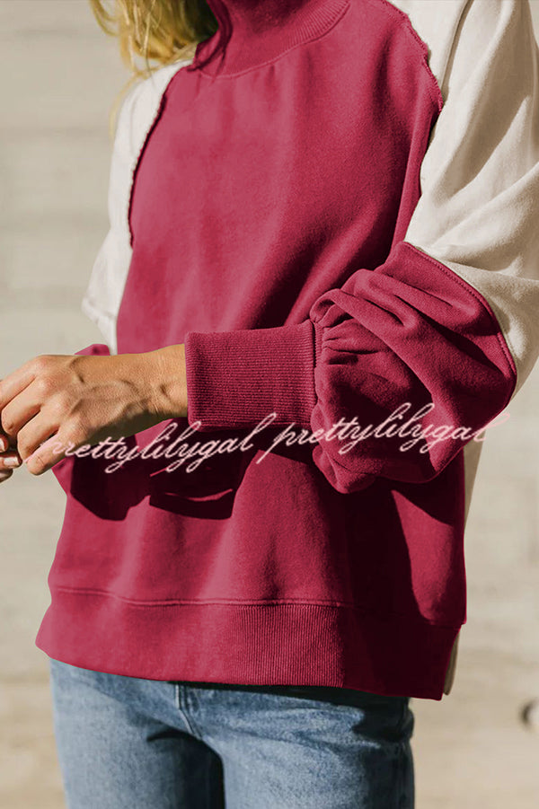 Fashionable Contrast Color Stitching Long Sleeve Loose Sweatshirt