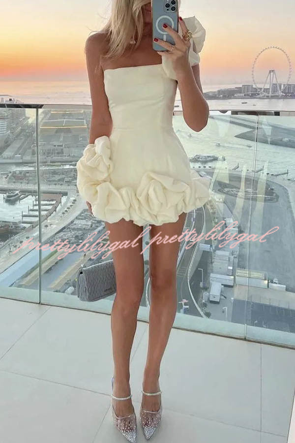 Delightful and Elegant Vibe Off Shoulder Flounce Bottom Mini Dress