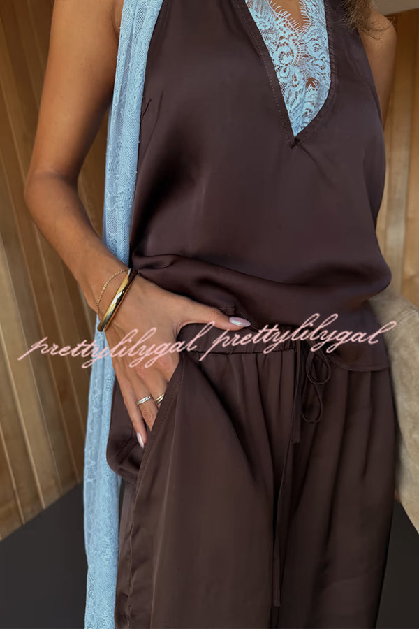 Sunday Social Satin Drawstring Elastic Waist Pocketed Loose Jogger Pants
