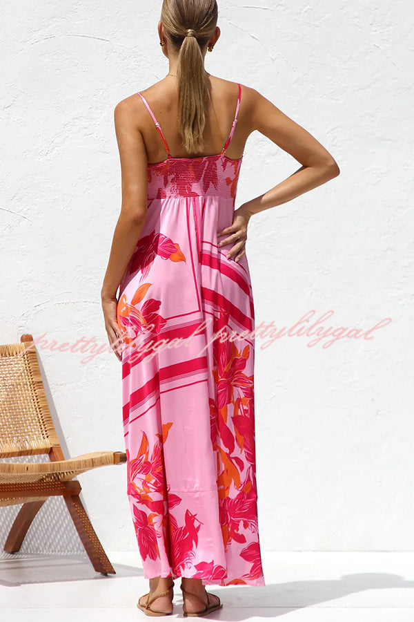 Bailey Unique Print Back Smocked A-line Slip Maxi Dress