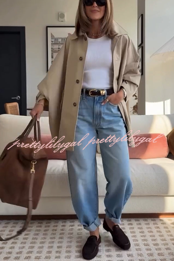 Timeless Fashion Button-breasted Wide Sleeve Pocket Twill A-line Jacket