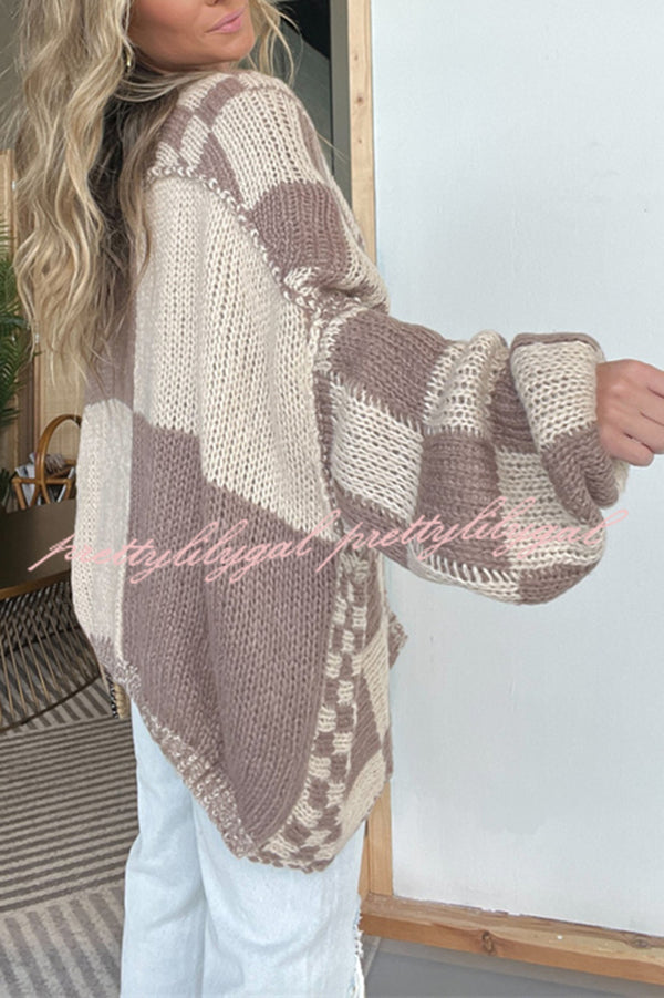 Casual Plaid Mid-length Loose Knitted Outerwear