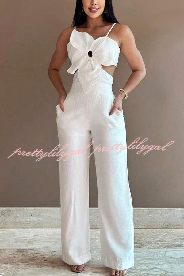 Three-dimensional Flower Accessories Hollow Pocket Jumpsuit