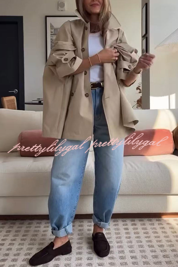 Timeless Fashion Button-breasted Wide Sleeve Pocket Twill A-line Jacket