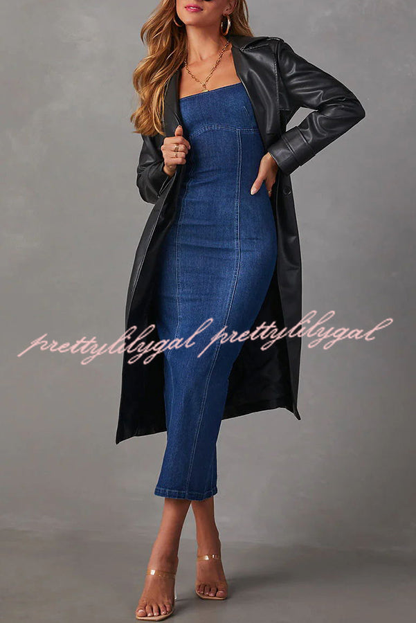 Warren Suspender Back Zipper Denim Maxi Dress