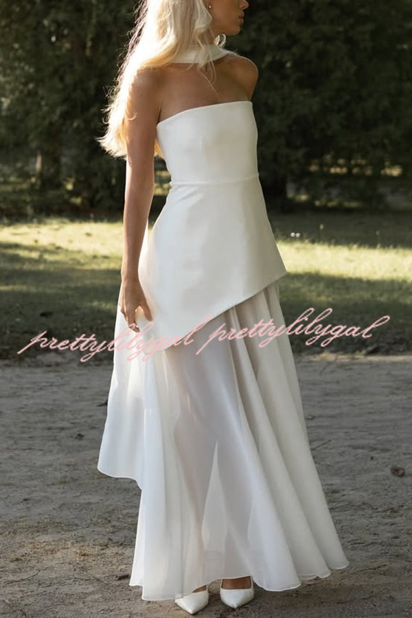 Monaco Off Shoulder Structured Top Chiffon Slit Hem Scarf Maxi Dress