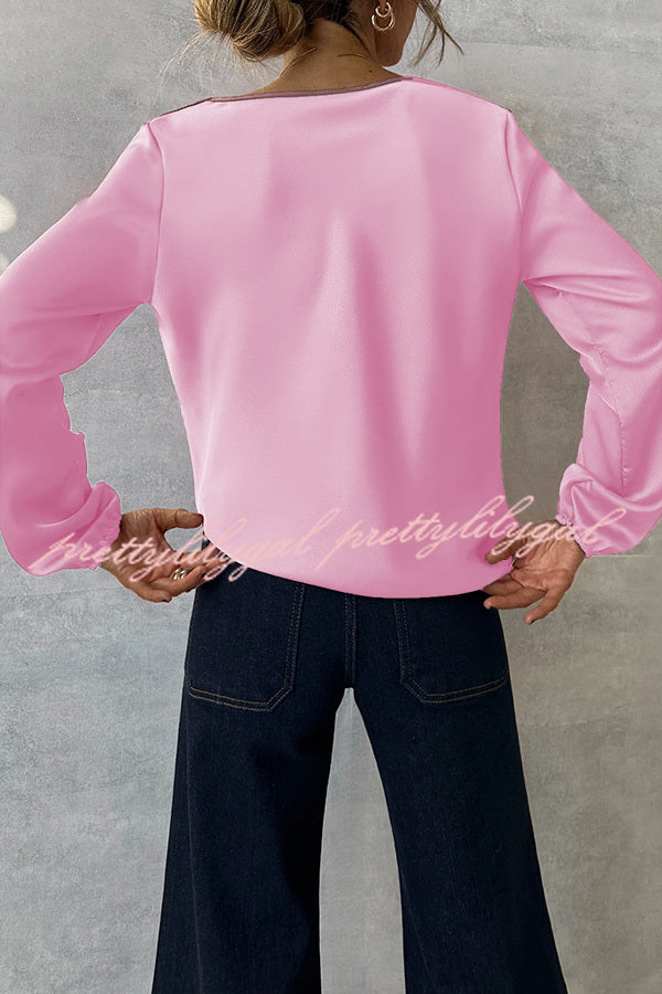 Simple and Beautiful Satin Cowl Drape Neck Long Sleeved Shirt