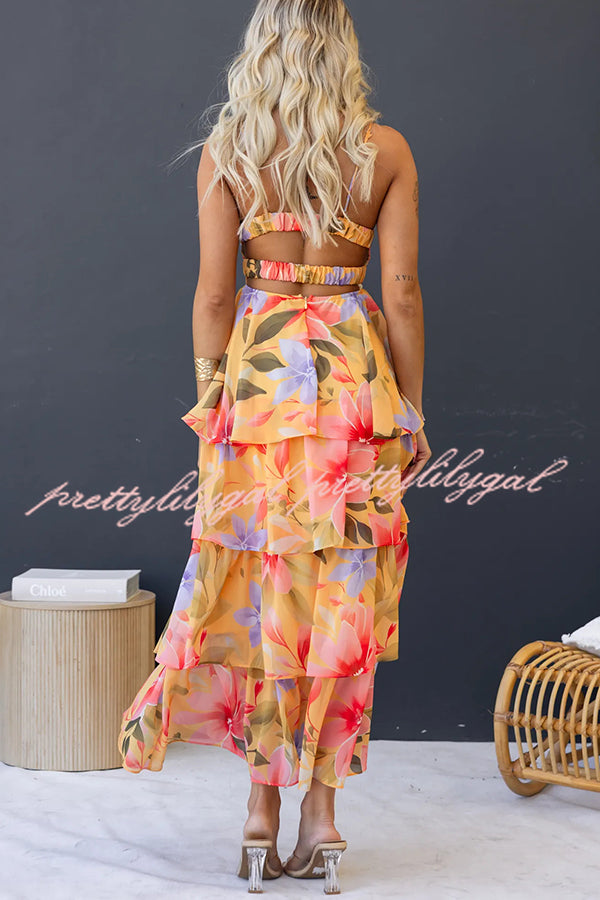 Dreamy Destiny Floral Print Elastic Back Tiered Maxi Dress