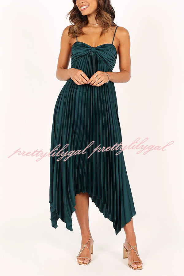 Solid Color Sexy Suspender Pleated Irregular Midi Dress