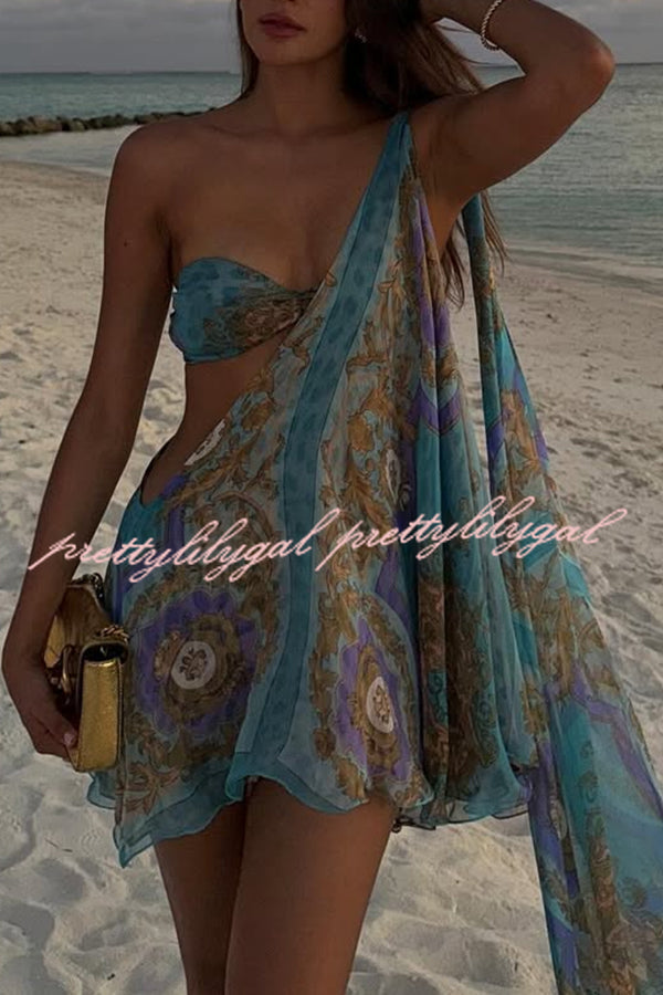 Antari Pleated Tube Top One Shoulder Tie-up Vacation Mini Dress