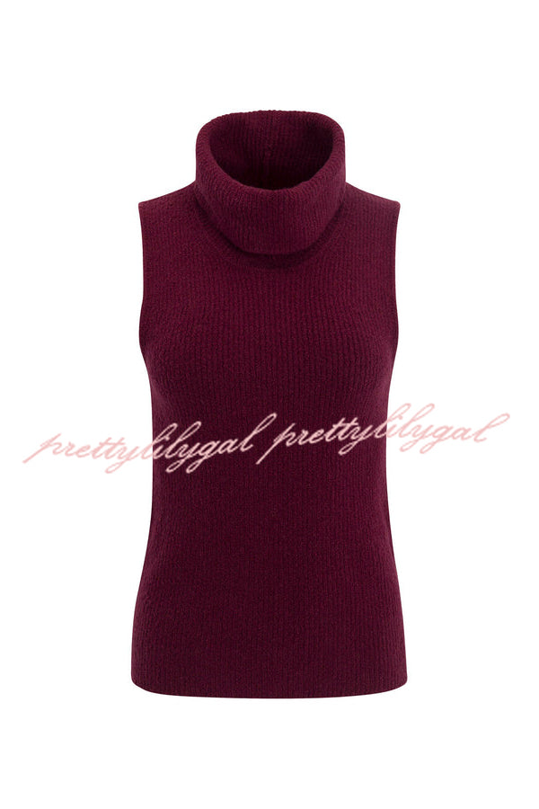 Comfortable Season Ribbed Knit Turtleneck Sleeveless Relaxed Sweater