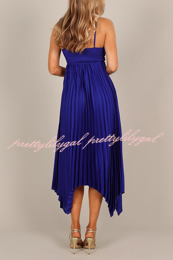 Solid Color Sexy Suspender Pleated Irregular Midi Dress