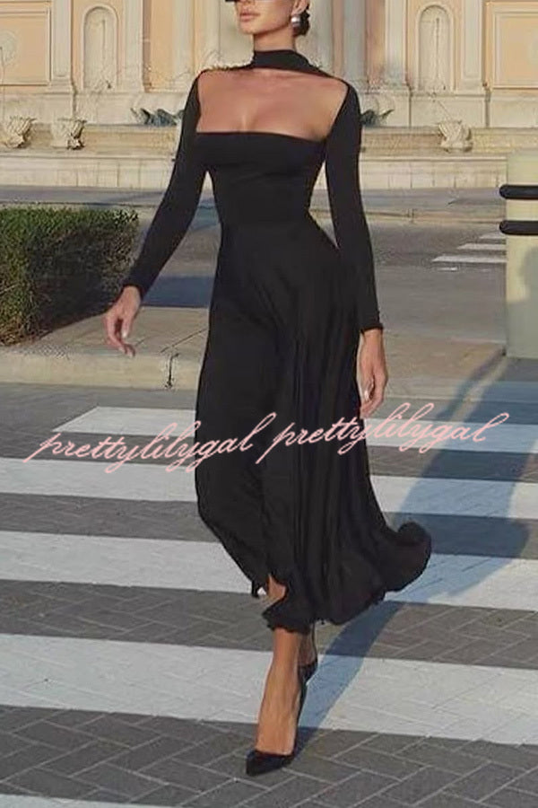 Solid Color Long Sleeve Sexy Slim Fit Full Hem Maxi Dress