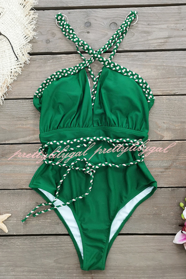 Sexy V-neck Cross-tie Elastic One-piece Swimsuit