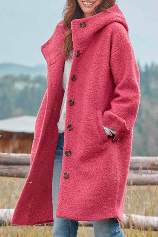 Casual Solid Color Hooded Single Breasted Wool Coat