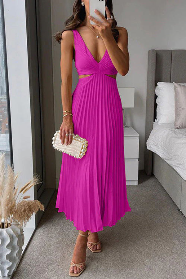 Summer Social Stain Pleated Cutout Waist Loose Midi Dress – prettylilygal