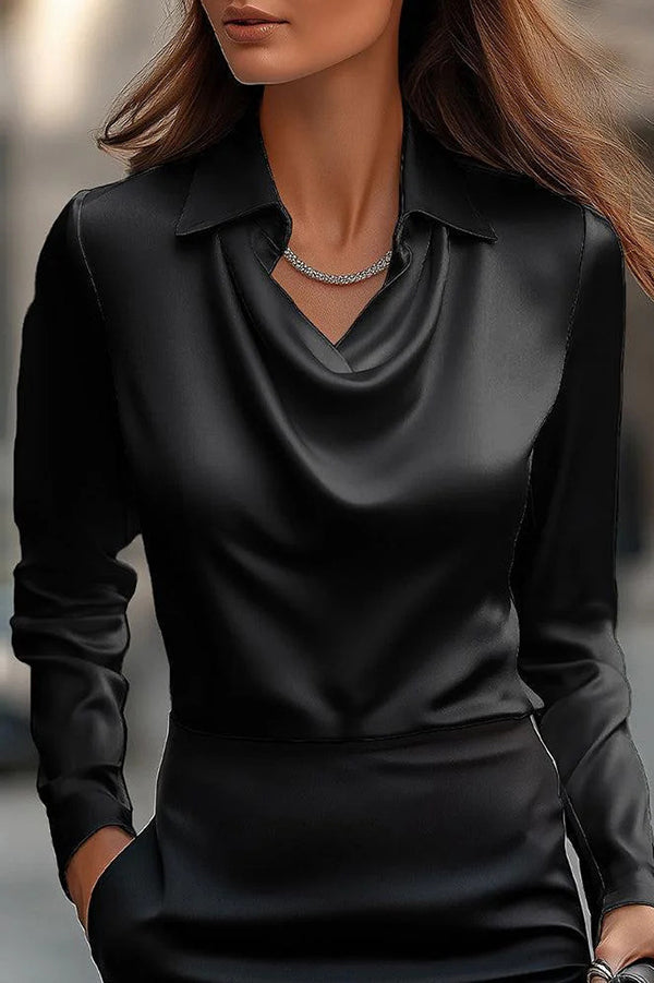 Solid Color Lapel Long Sleeve Casual Top
