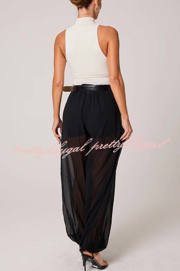Autumn Avenue Chiffon See-Through Elastic Waist Aladdin Bloomers Pants