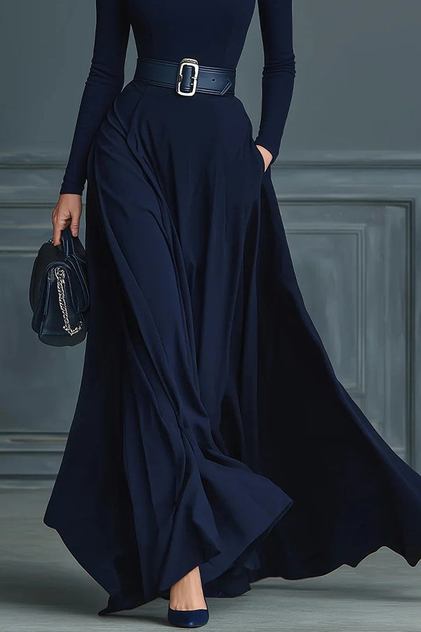 Solid Color High-neck Long-sleeved Elegant Slim-fit Maxi Dress prettylilygal Solid Color High-neck Long-sleeved Elegant Slim-fit Maxi Dress prettylilygal