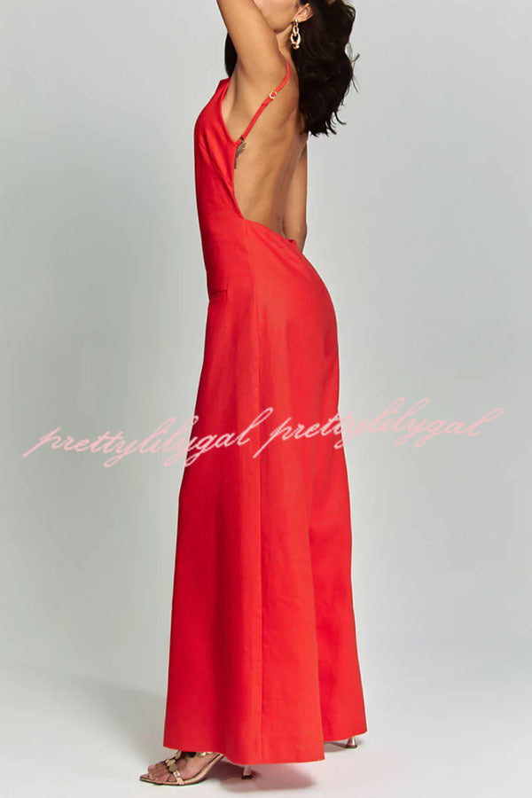 kelso maxi dress Kelso Linen Blend Square Neck Pocketed Backless Wide Leg Jumpsuit –  prettylilygal
