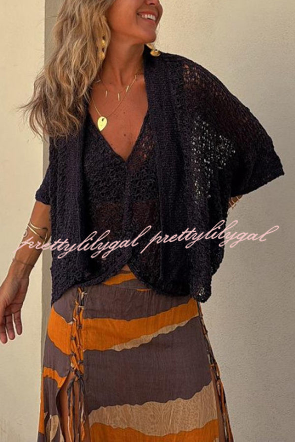 Fashionable Vacation Knit Hollow Bat Sleeve Loose Cardigan