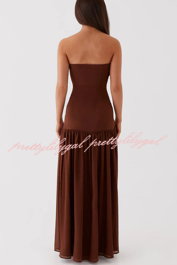 Eden Patchwork Semi-sheer Chiffon Strapless Maxi Dress