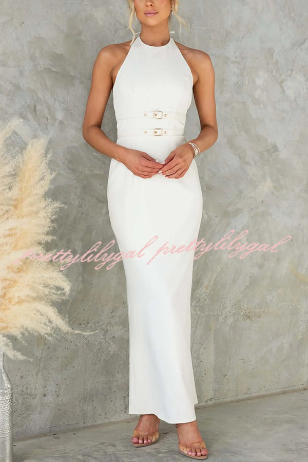 Sexy Backless Halter Neck Slim Waist Maxi Dress