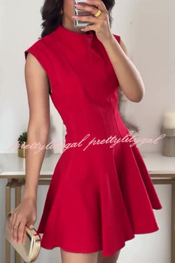 Solid Color Round Neck Sleeveless Waist Mini Dress