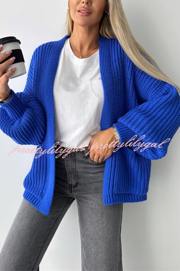 Solid Color V-neck Long-sleeved Casual Knitted Cardigan