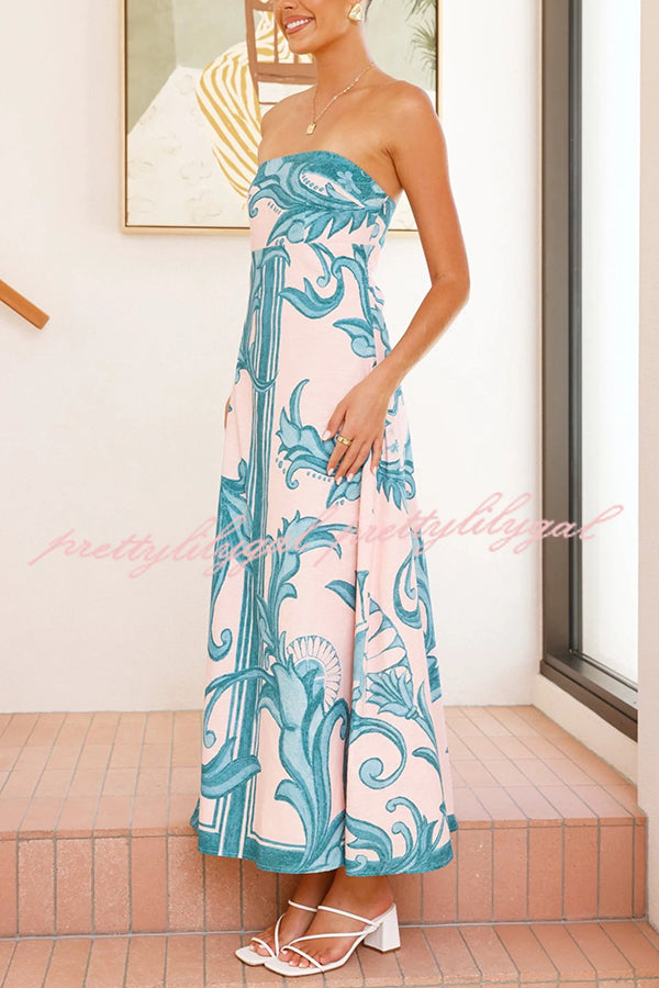 Unique Botanical Print Off-the-shoulder Fitted Maxi Dress